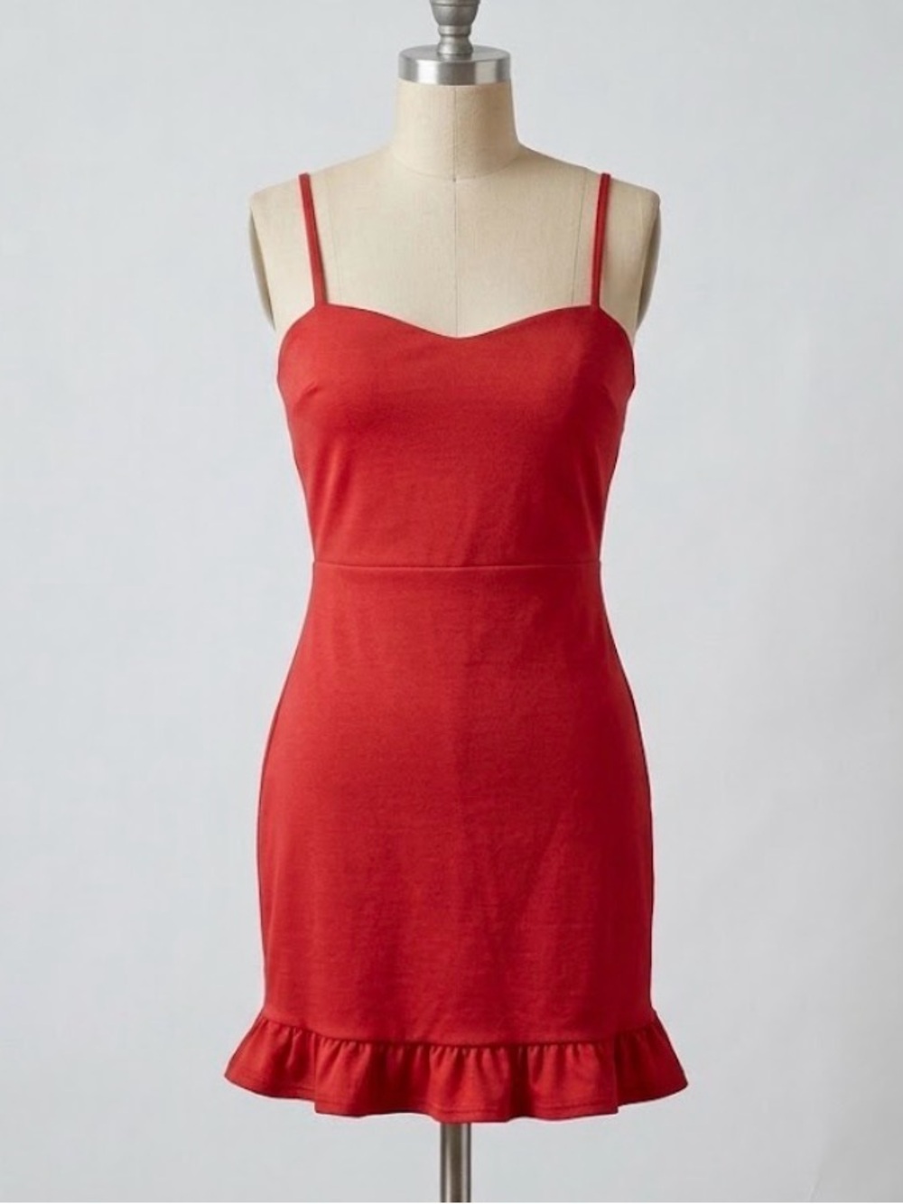 Lulus Red Ruffle Hem Bodycon Mini Dress Spaghetti Strap Party Cocktail Glam S